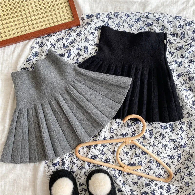 スカート キッズスカート ハイウェストプリーツ/Aラインニットミニスカート【mh0008054】