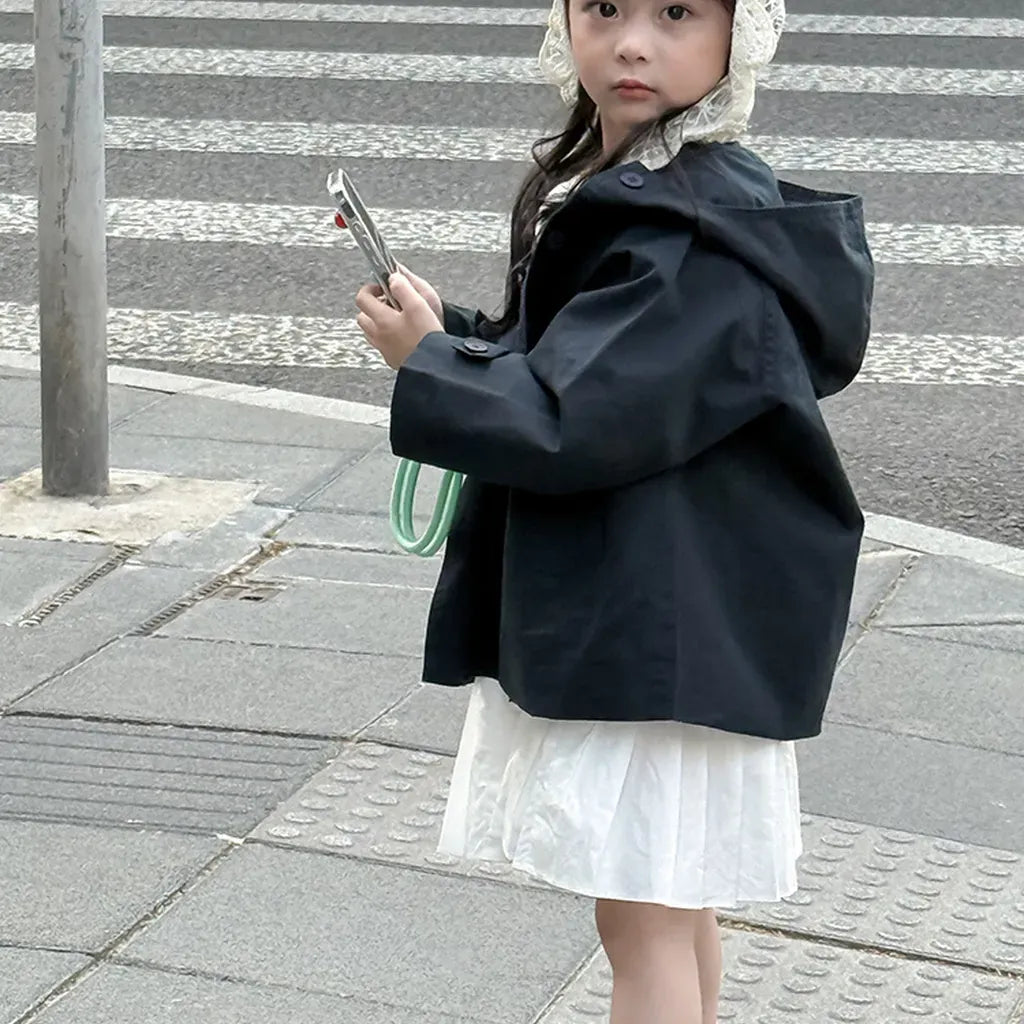 ショートコート・ジャケット・ジャンパー レースフリル付きフードジャケット ゆったりAラインアウター【mh0011057】