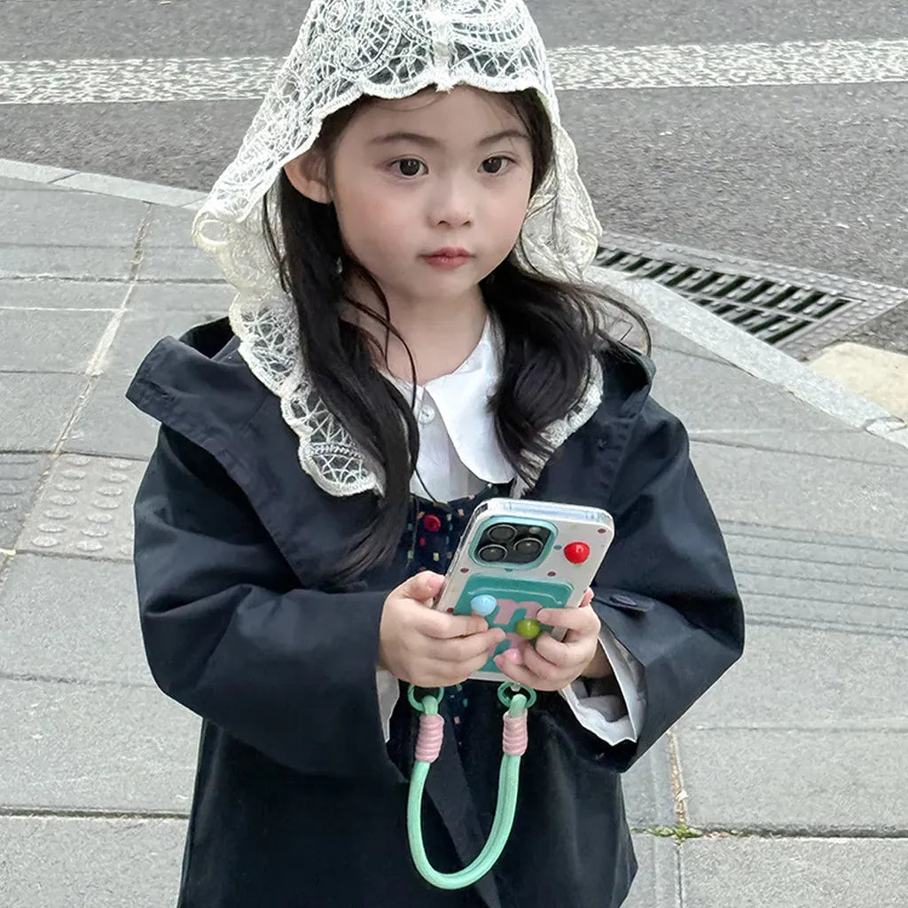 ショートコート・ジャケット・ジャンパー レースフリル付きフードジャケット ゆったりAラインアウター【mh0011057】