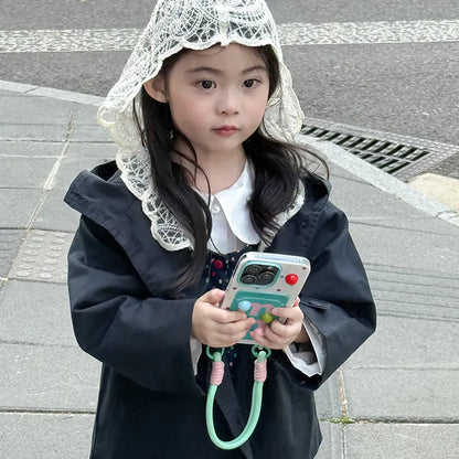 ショートコート・ジャケット・ジャンパー レースフリル付きフードジャケット ゆったりAラインアウター【mh0011057】