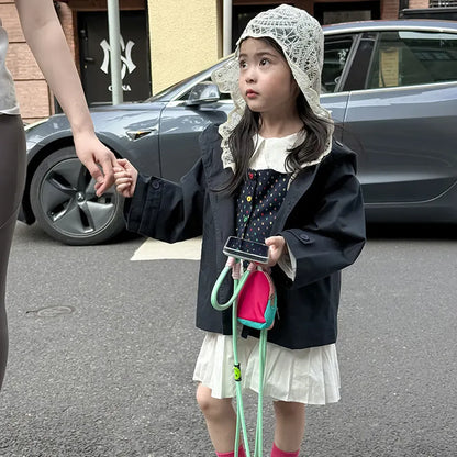 ショートコート・ジャケット・ジャンパー レースフリル付きフードジャケット ゆったりAラインアウター【mh0011057】