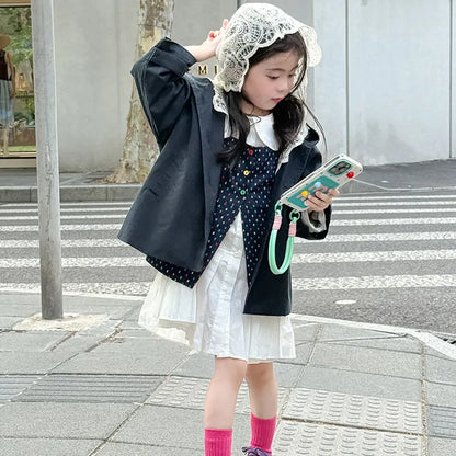 ショートコート・ジャケット・ジャンパー レースフリル付きフードジャケット ゆったりAラインアウター【mh0011057】