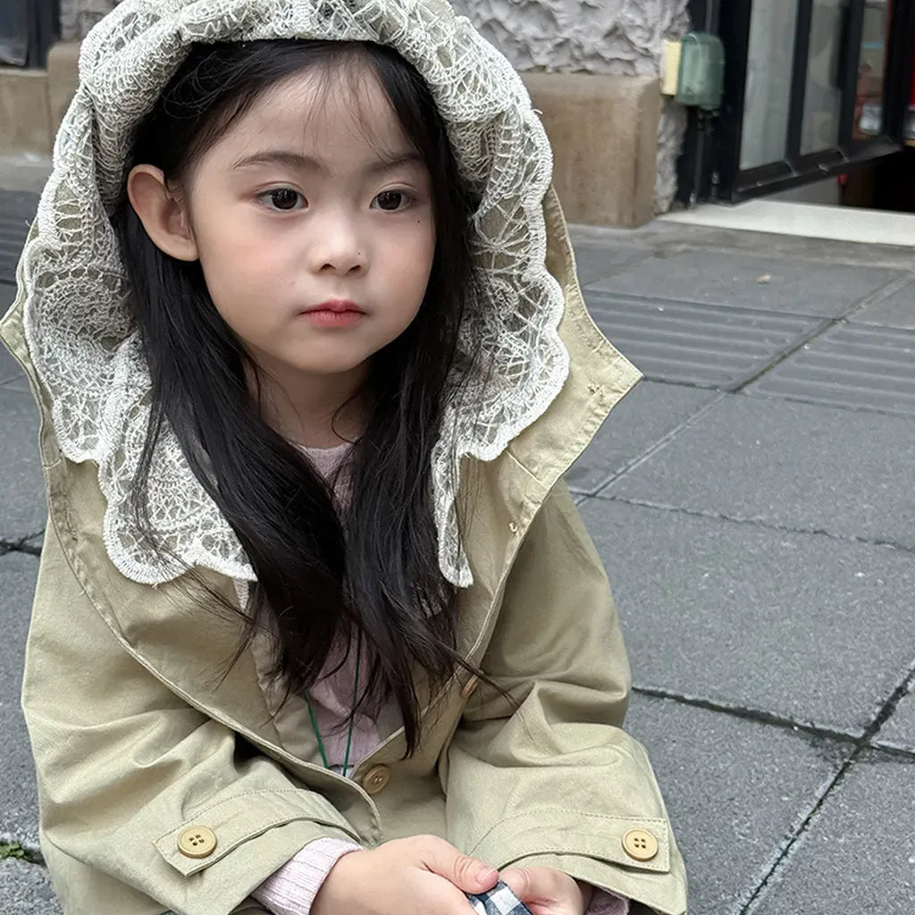 ショートコート・ジャケット・ジャンパー レースフリル付きフードジャケット ゆったりAラインアウター【mh0011057】