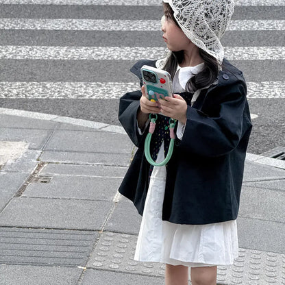 ショートコート・ジャケット・ジャンパー レースフリル付きフードジャケット ゆったりAラインアウター【mh0011057】