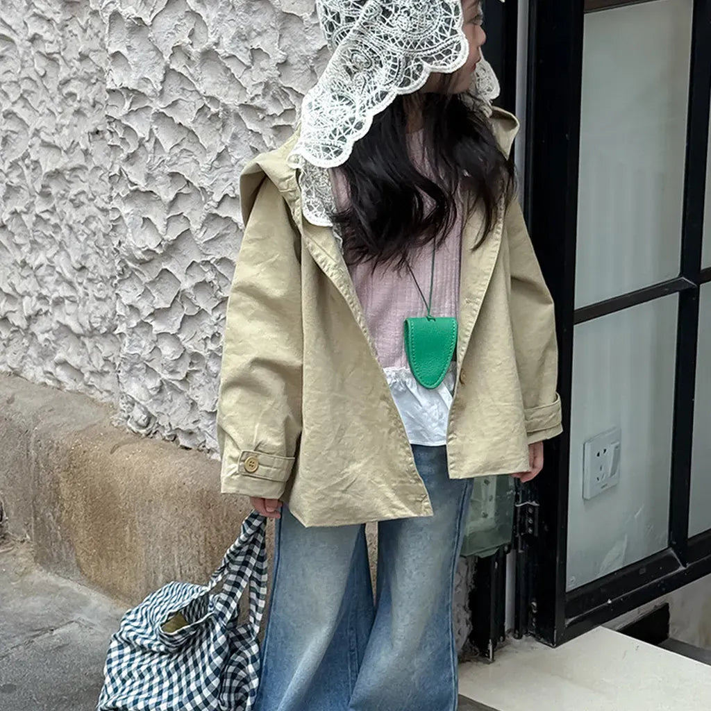 ショートコート・ジャケット・ジャンパー レースフリル付きフードジャケット ゆったりAラインアウター【mh0011057】