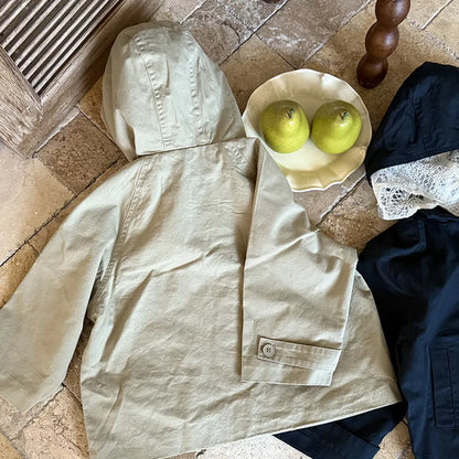 ショートコート・ジャケット・ジャンパー レースフリル付きフードジャケット ゆったりAラインアウター【mh0011057】