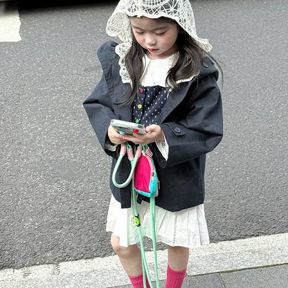 ショートコート・ジャケット・ジャンパー レースフリル付きフードジャケット ゆったりAラインアウター【mh0011057】