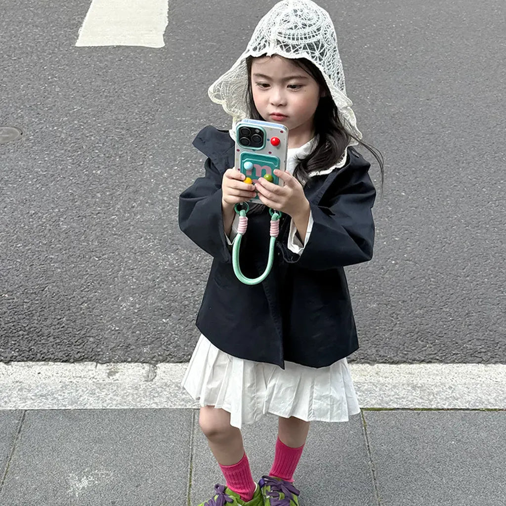 ショートコート・ジャケット・ジャンパー レースフリル付きフードジャケット ゆったりAラインアウター【mh0011057】