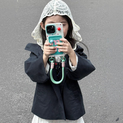 ショートコート・ジャケット・ジャンパー レースフリル付きフードジャケット ゆったりAラインアウター【mh0011057】