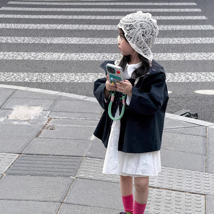 ショートコート・ジャケット・ジャンパー レースフリル付きフードジャケット ゆったりAラインアウター【mh0011057】