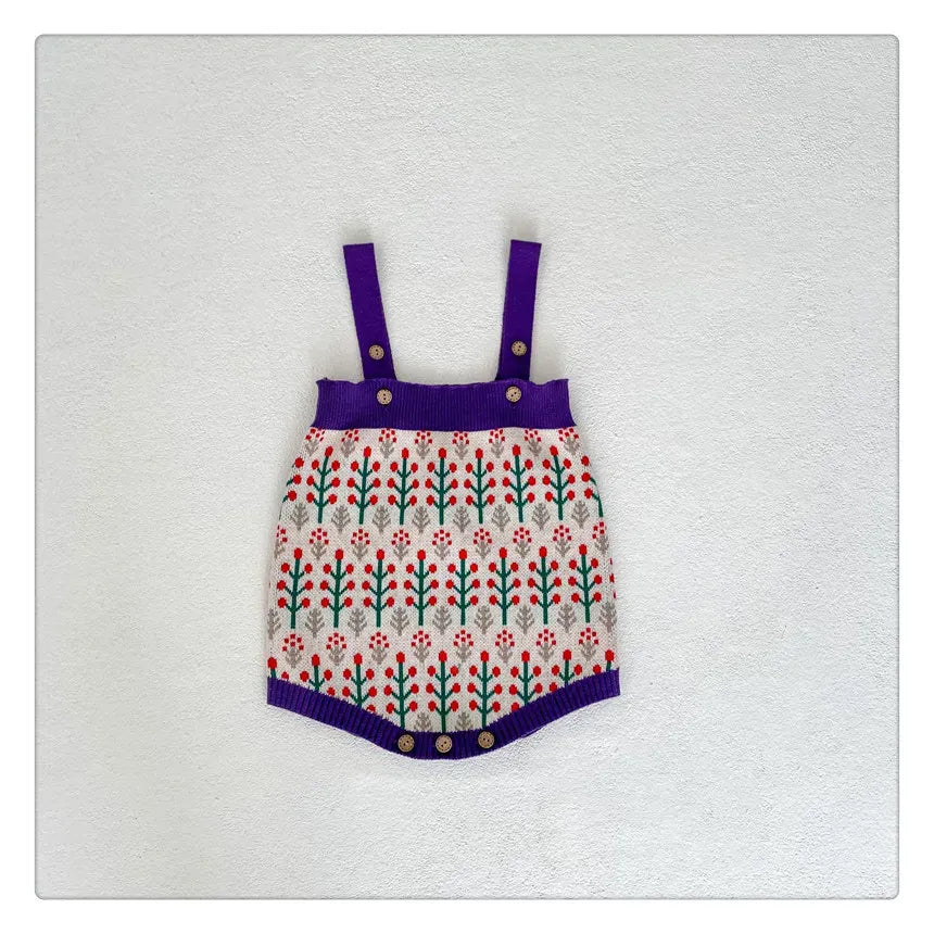 ロンパースセットアップ a piece of romper / 6M (66cm) ベビーセットアップ 2点セット ニットカーディガンジャケット ノースリーブロンパース サスペンダーロンパース 北欧風フラワー花柄