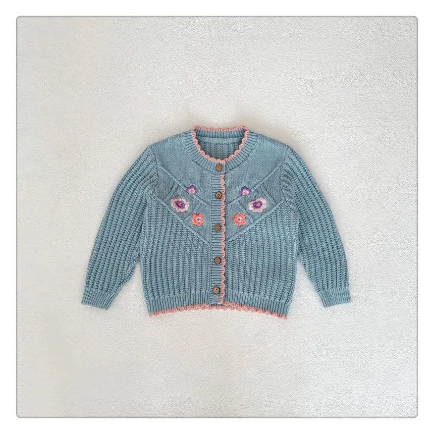 ロンパースセットアップ a piece of sweater / 6M (66cm) ベビーセットアップ 2点セット ニットカーディガンジャケット ノースリーブロンパース サスペンダーロンパース フラワー花柄刺繍