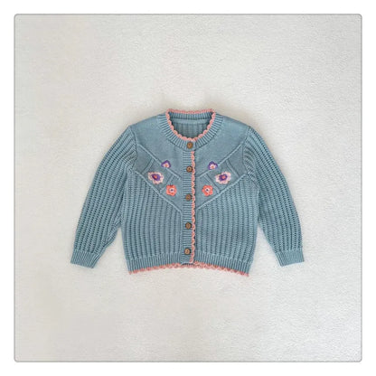 ロンパースセットアップ a piece of sweater / 6M (66cm) ベビーセットアップ 2点セット ニットカーディガンジャケット ノースリーブロンパース サスペンダーロンパース フラワー花柄刺繍