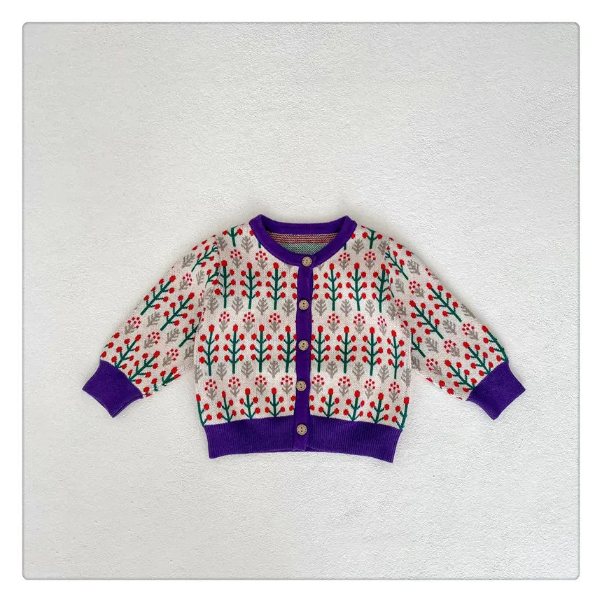 ロンパースセットアップ a piece of sweater / 6M (66cm) ベビーセットアップ 2点セット ニットカーディガンジャケット ノースリーブロンパース サスペンダーロンパース 北欧風フラワー花柄