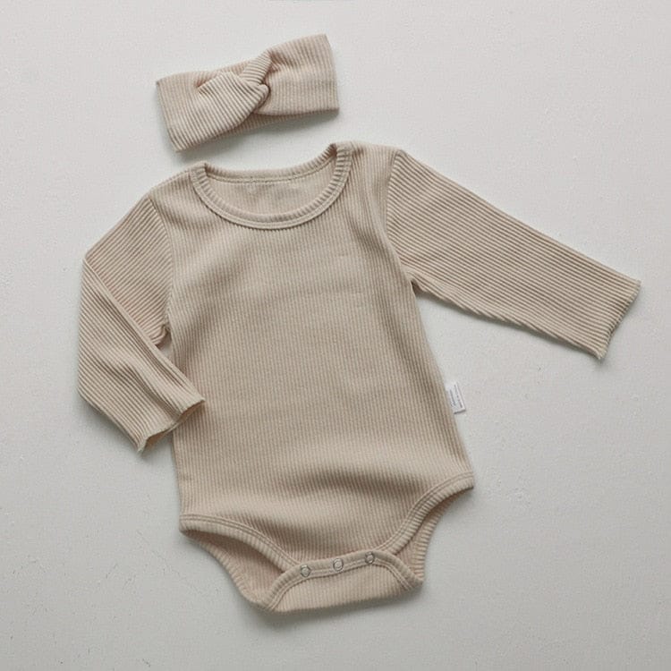 長袖ロンパース A romper headband 2 / 66cm ベビー シンプル ベーシック フリル 長袖 ロンパース リボン ヘアバンド ユニセックス 2647A