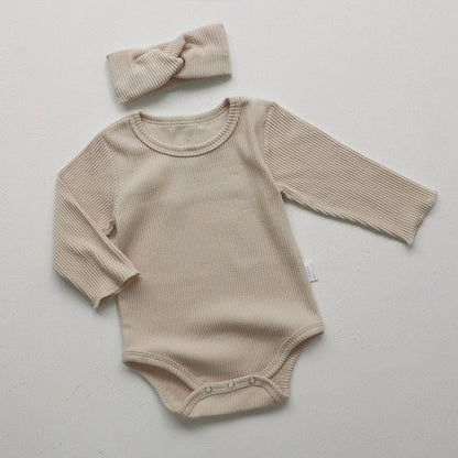 長袖ロンパース A romper headband 2 / 66cm ベビー シンプル ベーシック フリル 長袖 ロンパース リボン ヘアバンド ユニセックス 2647A
