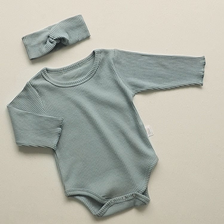長袖ロンパース A romper headband / 66cm ベビー シンプル ベーシック フリル 長袖 ロンパース リボン ヘアバンド ユニセックス 2647A