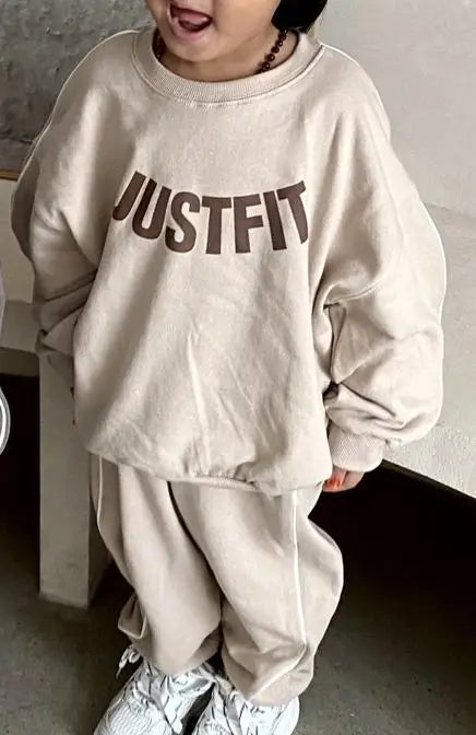 長袖セットアップ Apricot / 12M  80CM キッズセットアップ 2点セット レターロゴプリント長袖スウェットシャツ+ロングスウェットパンツ【mh0008060】