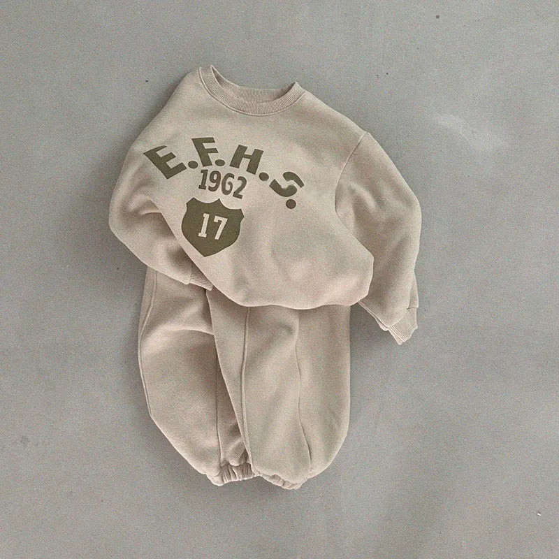 長袖セットアップ Apricot / 12M  80CM キッズセットアップ 2点セット レターロゴプリント長袖スウェットシャツ+スウェットロングパンツ【mh0008315】