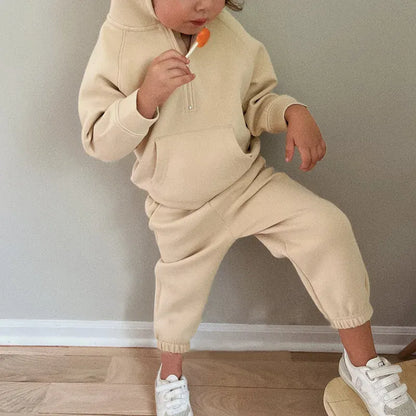 長袖セットアップ Apricot / 12M  80CM キッズセットアップ 2点セット シンプルハーフジップ長袖スウェットシャツ+ロングスウェットパンツ【mh0008357】