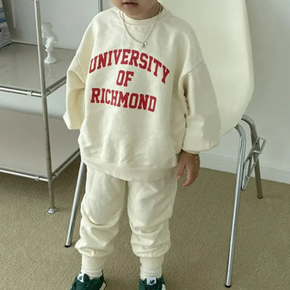 長袖セットアップ Apricot / 12M  80CM キッズセットアップ 2点セット レターロゴプリント長袖スウェットシャツ+スウェットロングパンツ【mh0008554】