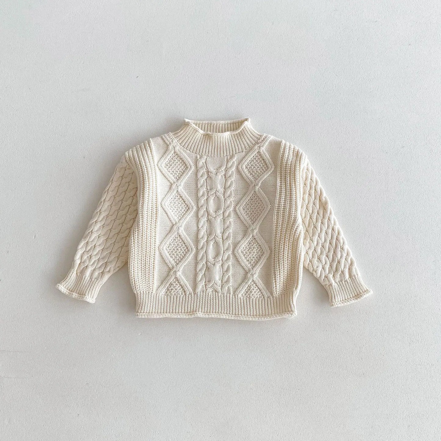 ニット・セーター apricot / 12M  80CM キッズトップス ニットハイネックセーター アランニット ケーブル編み ボトルネック 3カラー