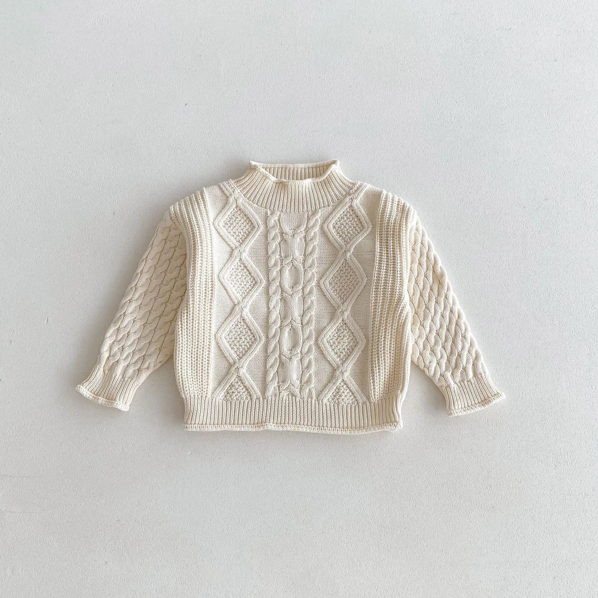 ニット・セーター apricot / 12M  80CM キッズトップス ニットハイネックセーター アランニット ケーブル編み ボトルネック 3カラー