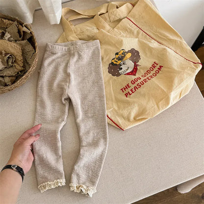 レギンスパンツ apricot / 12M  80CM キッズパンツ 裾レースレギンスパンツ 3カラー