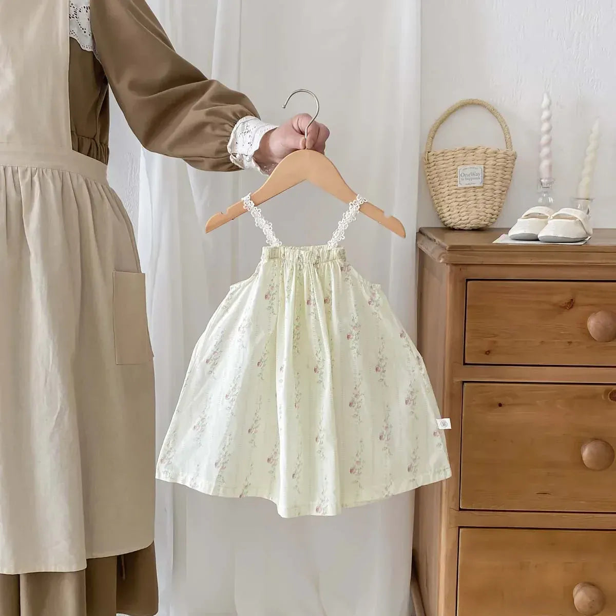 ノースリーブワンピース Apricot / 12M  80CM キッズワンピース キャミソールサマードレス 無地レース/フラワー小花柄プリント【mh0005435】