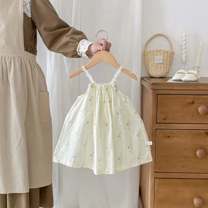 ノースリーブワンピース Apricot / 12M  80CM キッズワンピース キャミソールサマードレス 無地レース/フラワー小花柄プリント【mh0005435】