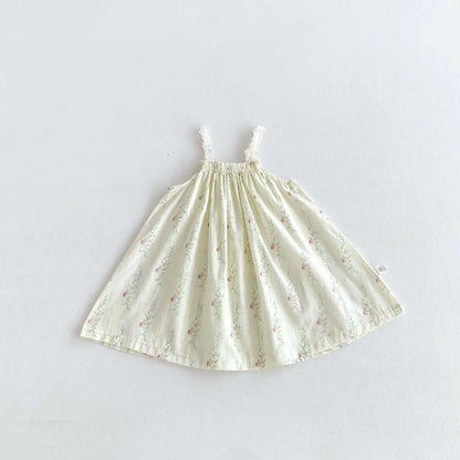 ノースリーブワンピース Apricot / 12M  80CM キッズワンピース キャミソールワンピース フラワープリント/刺繍レース【mh0006223】