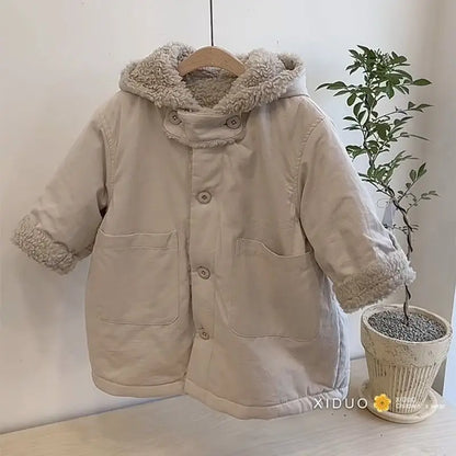 ロングコート Apricot / 12M  80CM キッズアウター 裏ボアフリースフーディミディアムロングコート【mh0008124】