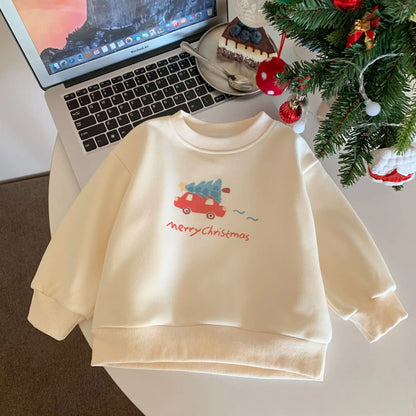 トレーナー・フーディ Apricot / 24M  90CM キッズトップス クリスマスプリント裏フリース長袖スウェットトレーナー【mh0008212】