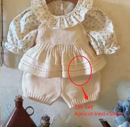 ノースリーブセットアップ apricot 2pc set / 66cm / 取り寄せ（10〜35日） ベビーセットアップ 2点セット ニットベスト バルーンパンツ 2カラー