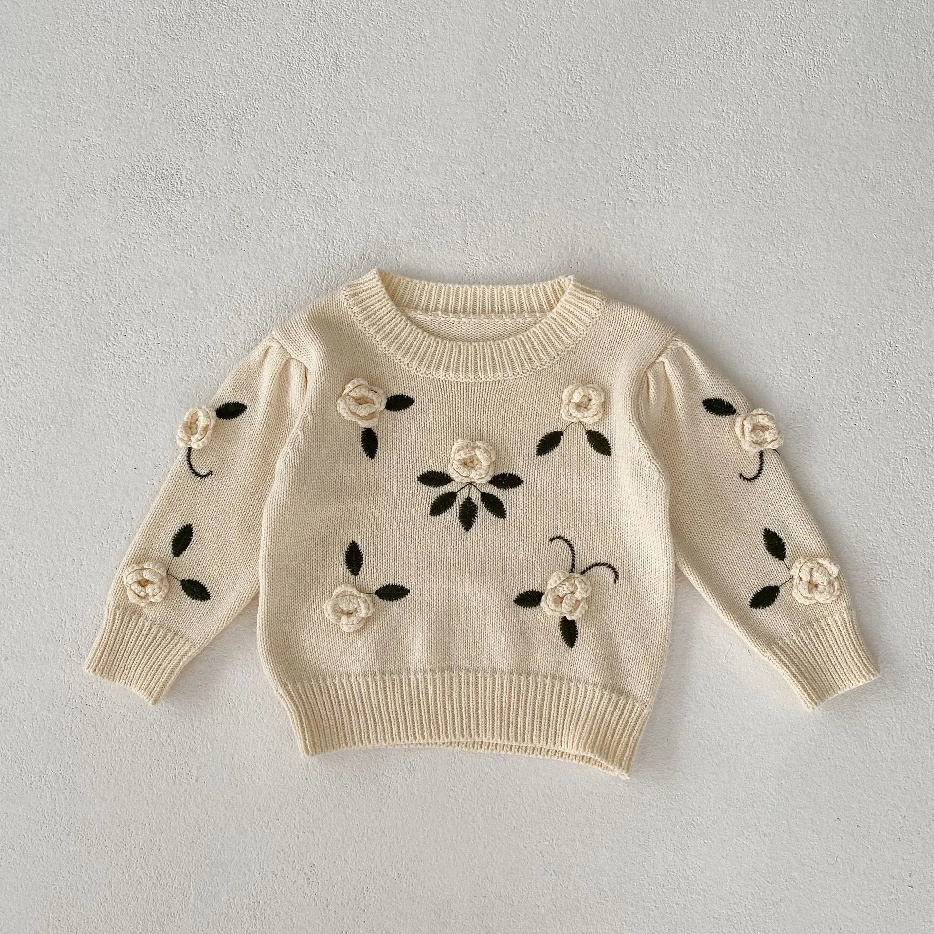 ニット・セーター apricot / 66cm ベビートップス ニットセーター ローズ薔薇刺繍