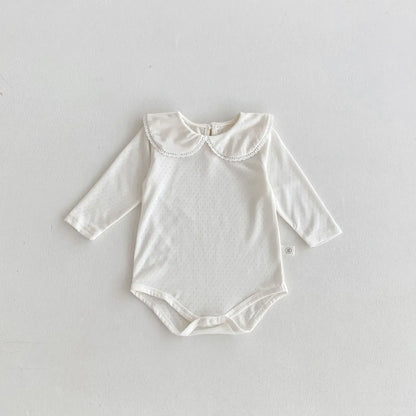 長袖ロンパース Apricot / 66cm 0-6m ベビーロンパース レース縁取り丸襟長袖シンプルボディスーツ 2カラー【mh0007167】
