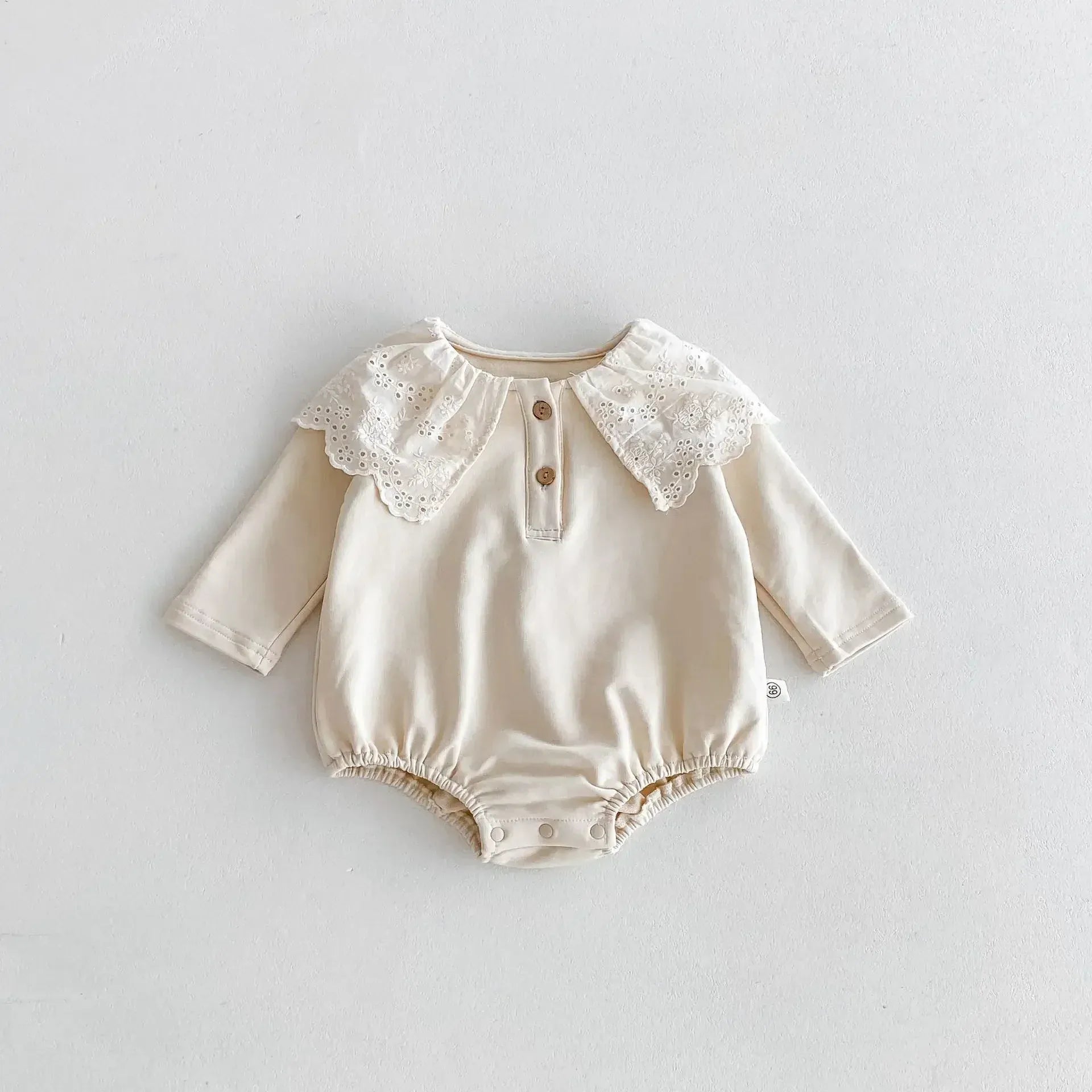 長袖ロンパース Apricot / 66cm 0-6m ベビーロンパース レースビッグ襟長袖ボディスーツ 2カラー【mh0007434】