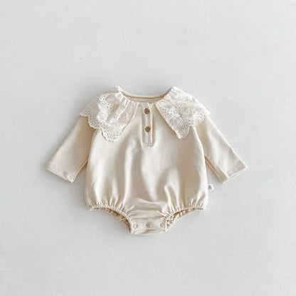 長袖ロンパース Apricot / 66cm 0-6m ベビーロンパース レースビッグ襟長袖ボディスーツ 2カラー【mh0007434】