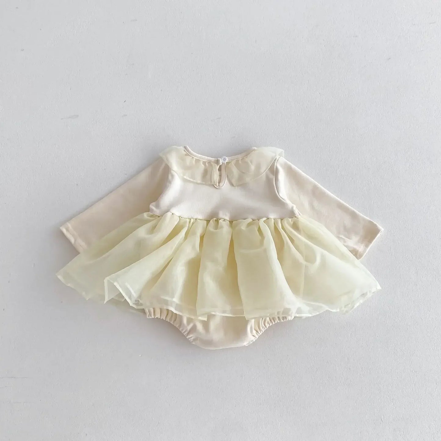 長袖ロンパース Apricot / 66cm 0-6m ベビーロンパース 丸襟チュールチュチュスカート長袖ドレスロンパース アプリコット【mh0007061】