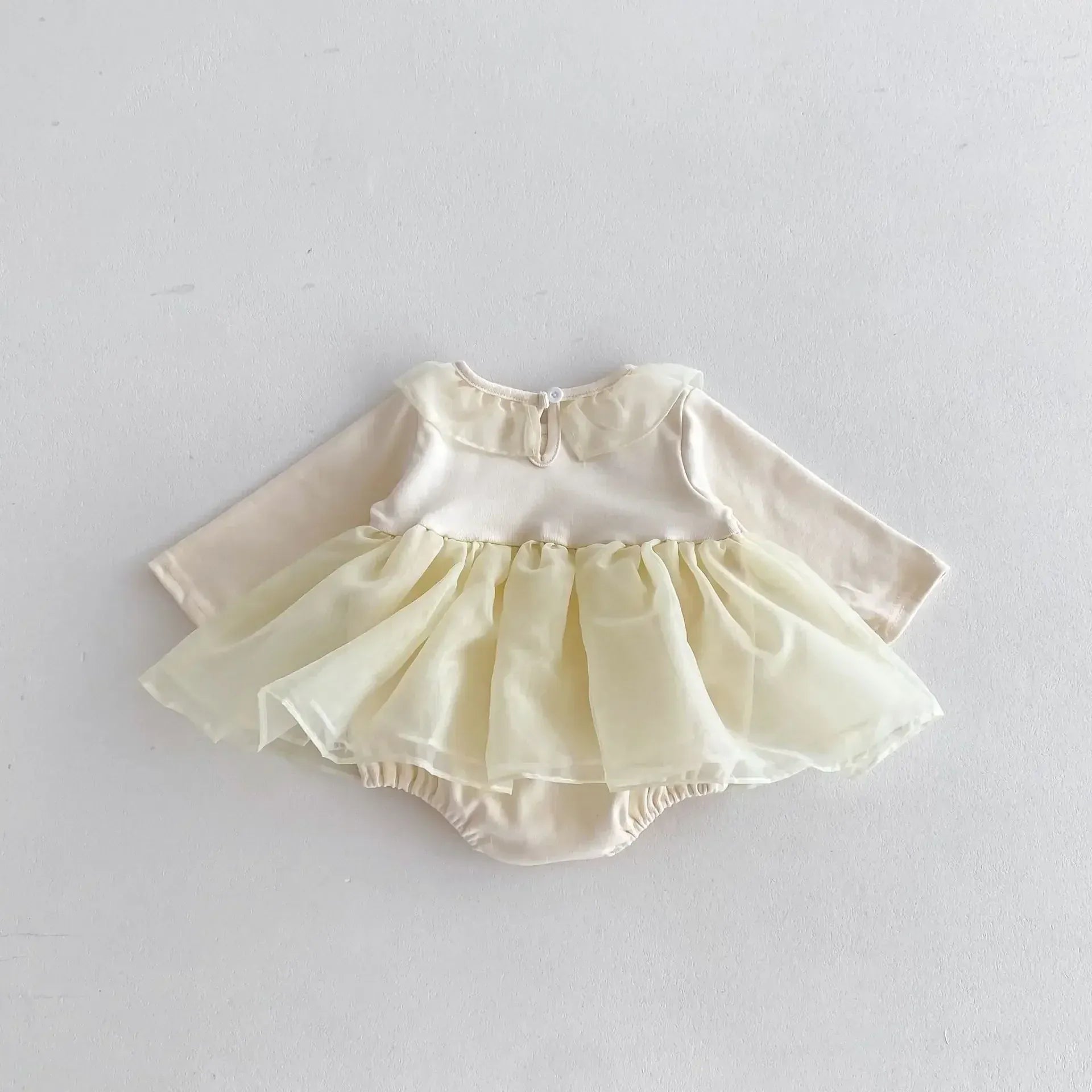 長袖ロンパース Apricot / 66cm 0-6m ベビーロンパース 丸襟チュールチュチュスカート長袖ドレスロンパース アプリコット【mh0007061】