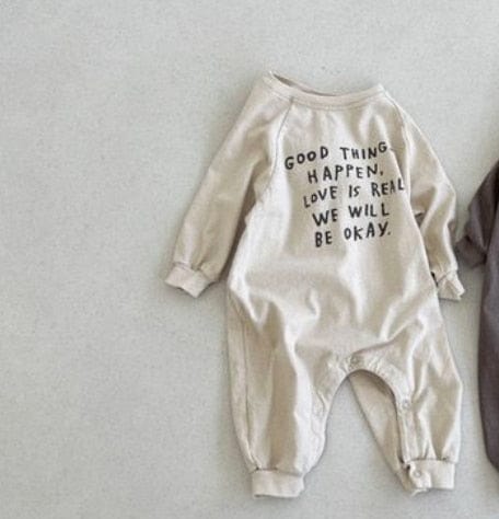 長袖ロンパース Apricot / 66cm ベビー 長袖ジャンプスーツ ロンパース レターロゴプリント コーヒー アプリコット 2カラー ボーイズ 男の子 子供服 7826