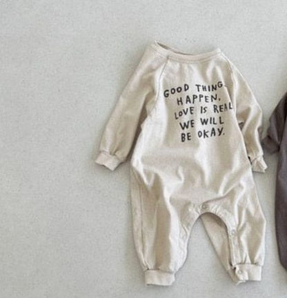 長袖ロンパース Apricot / 66cm ベビー 長袖ジャンプスーツ ロンパース レターロゴプリント コーヒー アプリコット 2カラー ボーイズ 男の子 子供服 7826
