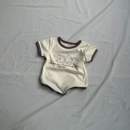 半袖ロンパース Apricot / 66cm うさぎラビットプリント半袖ボディスーツロンパース【mh0009424】