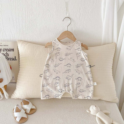 ノースリーブロンパース Apricot / 66cm 恐竜ダイナソープリントノースリーブロンパース【mh0009749】