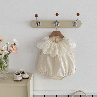 ノースリーブロンパース Apricot / 66cm レースビッグラッフル襟ノースリーブロンパース【mh0010308】