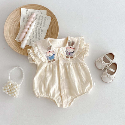 半袖ロンパース Apricot / 66cm うさぎアップリケフリル半袖ロンパース【mh0010311】