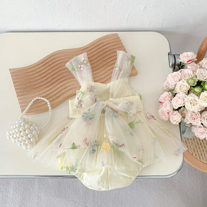 ノースリーブロンパース Apricot / 66cm フラワー刺繍チュールスカートキャミソールロンパース【mh0010312】