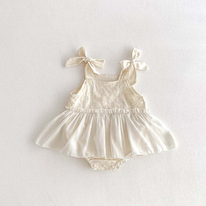 ノースリーブロンパース Apricot / 66cm リボンキャミソールノースリーブスカートロンパース【mh0010314】