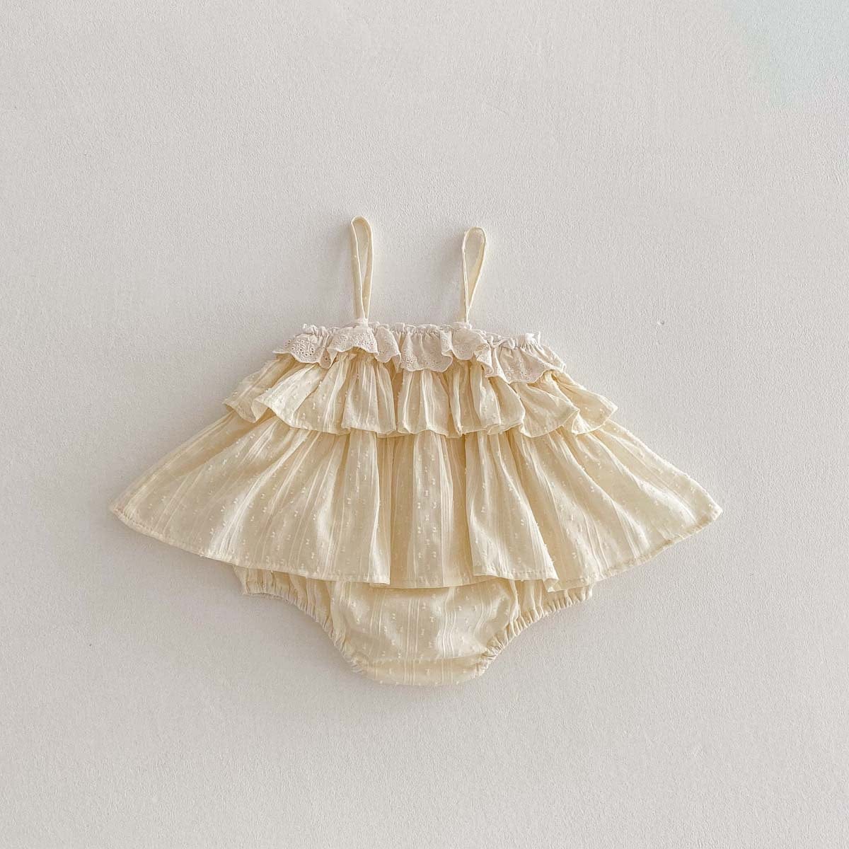 ノースリーブロンパース Apricot / 66cm ティアードフリルキャミソールロンパース【mh0010345】