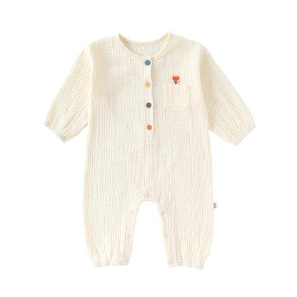 長袖ロンパース Apricot / 66cm ワンポイント刺繍長袖ロンパース【mh0010726】